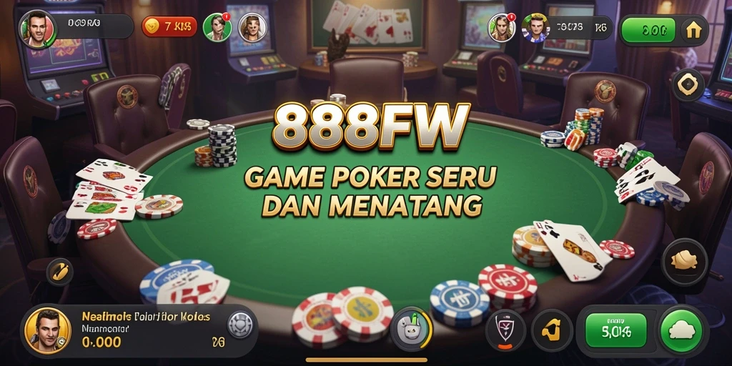 Screenshot utama 888FW menunjukkan aksi poker yang seru dan mendebarkan.